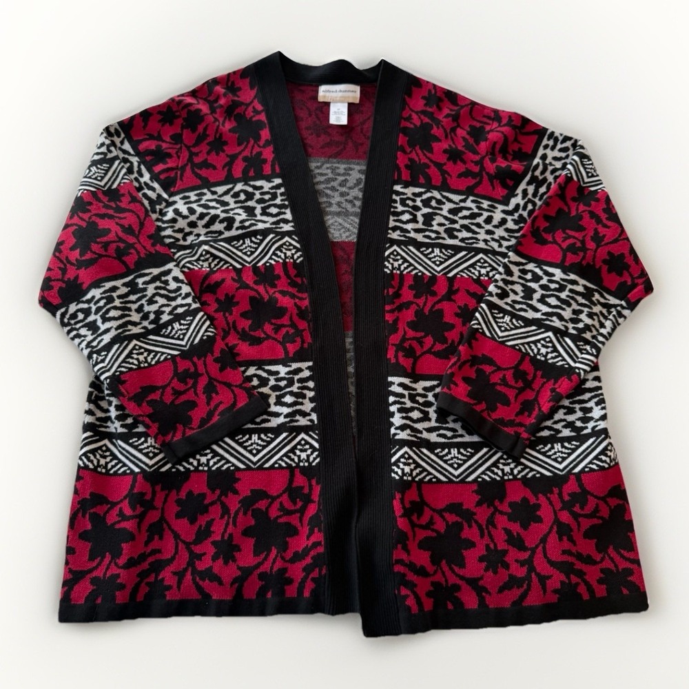 Alfred Dunner Women's 2X Sweater – "Walk‎ on the Wild Side" Red Floral & Cheetah